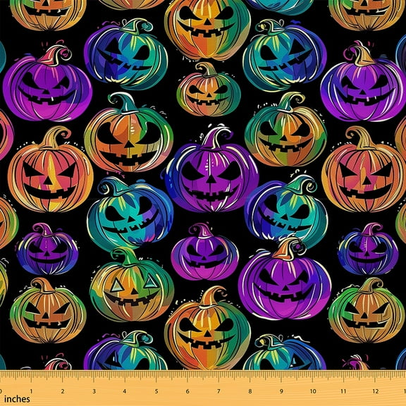 Castle Fairy Halloween Pumpkin Fabric by the Yard 1 Yard,Festival Theme Home Decor Fabric by the Yard,Abstract Gradient Room Decor Fabric by the Yard,Super Cozy Room Decor