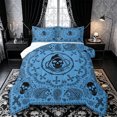 thumbnail image 1 of Castle Fairy Halloween Retro Skull Full Size Comforter Sets 3-Piece,Boho Paisley Cross Motif Bedding Comforter Set,Sky Blue Blacks,1 Comforter and 2 Pillowcases,Reversible, 1 of 6