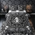 thumbnail image 1 of Castle Fairy Halloween Skull 7-Piece Twin Bedding,Hippie Paisley Cross Thorn Frame Pattern Bedding Comforter Set,Black White,Reversible, 1 of 7