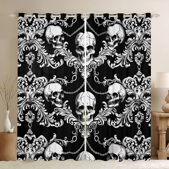 Castle Fairy Halloween Skull Black Out Curtains,Gothic Style Curtains Pack of 2 (42x63 Each),Bohemian Damask Bedroom Curtains,Ultra Soft Flower Home Decor