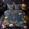 thumbnail image 1 of Castle Fairy Halloween Skull Butterfly King Bedding 7pcs,Spooky Animal Galaxy King Bed in a Bag,Navy Blue Pink,Black Reversible, 1 of 7