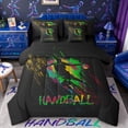 thumbnail image 1 of Castle Fairy Handball Print Twin Bedding 7-Piece, Gradient Watercolor Splash Bedding Comforter Set, Black Green Yellow,Black Reversible, 1 of 7