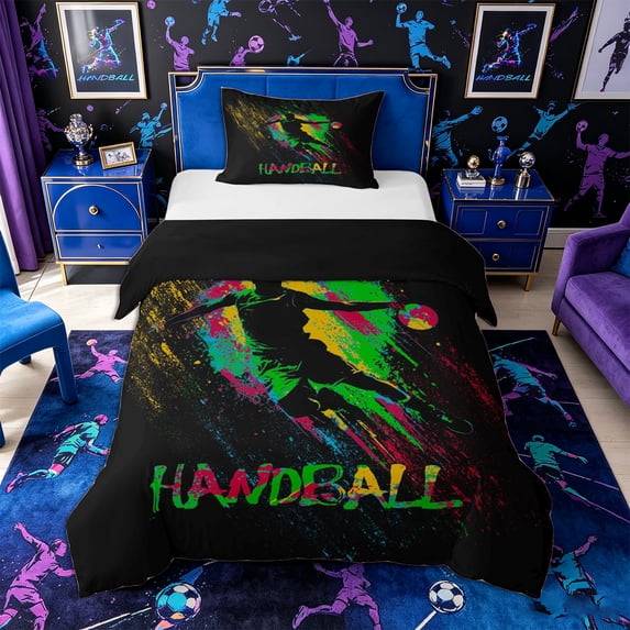 Castle Fairy Handball Print Twin Duvet Cover, Gradient Watercolor Splash Twin Bedding, Black Green Yellow,Black Reversible,2pcs,1 Duvet Cover and 1 Pillowcase