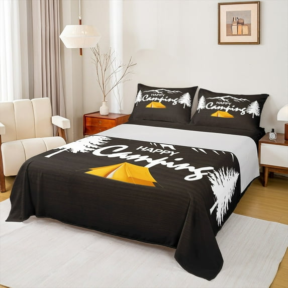 Castle Fairy Happy Camping 4-Piece Full Size Sheets for Teenagers,Mountain Jungle Bed Sheets,Adventure Theme Lightweight Sheet Sets,Lightweight Room Decor