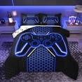 thumbnail image 1 of Castle Fairy Hexagon Gamepads Twin Comforter Sets,Black Blue Gamepads Bedding Set, 1 of 8