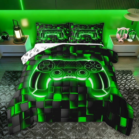 Castle Fairy Hexagon Video Game Full Size Comforter Sets,Futuristic Grid Bedding Sets