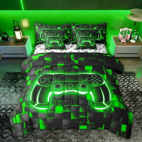 Castle Fairy Hexagon Video Game Twin Bedding Sets,Geometric Grid Bedding Comforter Set