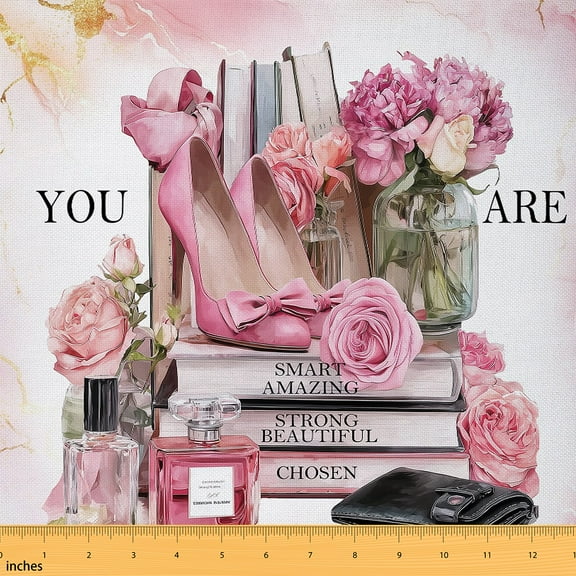 Castle Fairy High Heels Fabric by the Yard 10 Yards,Flower Perfume Room Decor Fabric by the Yard,Gradient Marble Fabric for Sewing,Microfiber Bedroom Decor