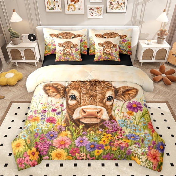 Castle Fairy Highland Cattle Bedding Comforter Set,Farmhouse King Bedding Sets