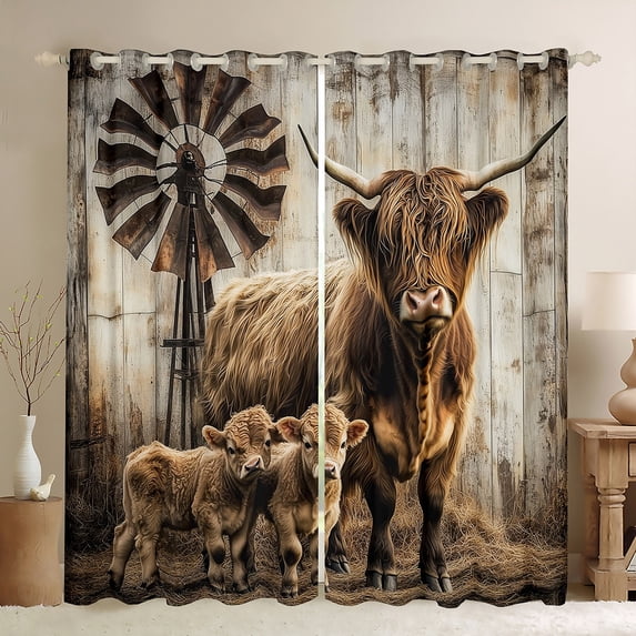 Castle Fairy Highland Cattle Blackout Curtains Set of 2 (52x84 Each) for Boys Girls,Rustic Farmhouse Window Curtains,Lodge Cabin Curtains and Drapes,Breathable Home Decor