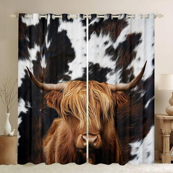 Castle Fairy Highland Cattle Blackout Curtains Set of 2 (52x84 Each) for Teenagers,Cow Print Window Curtains,Farmhouse Animal Curtains and Drapes,Luxury Bedroom Decor