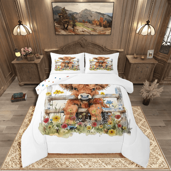 Castle Fairy 3-Piece Full Size Comforter Set - Cow Flower Farm Print