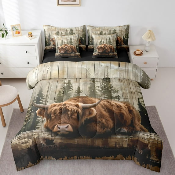 Castle Fairy Highland Cow Bedding Comforter Set for Female Men,Abstract Full Bedding Set