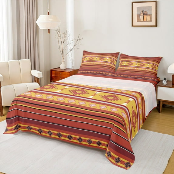 Castle Fairy Hippie Aztec 3pcs Twin Sheet Sets,Tribal Style Twin Fitted Sheet,Southwestern Theme Breathable Flat Sheet,Lightweight Bohemian Room Decor