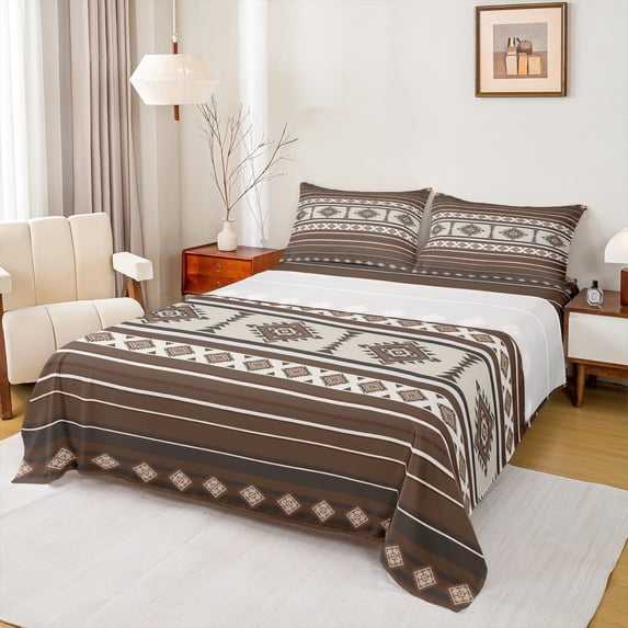 Castle Fairy Hippie Aztec 3pcs Twin Sheet Sets,Tribal Style Twin Fitted Sheet,Southwestern Theme Breathable Flat Sheet,Lightweight Bohemian Room Decor