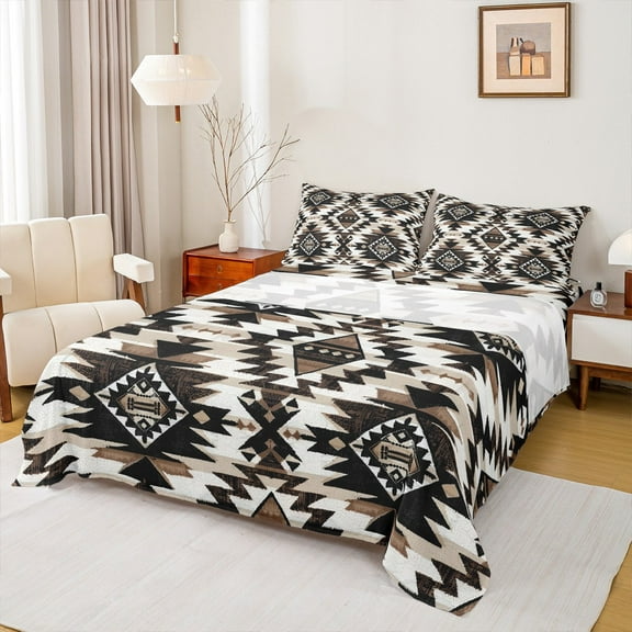 Castle Fairy Hippie Aztec 4pcs Bed Sheets,Abstract Vintage King Sheets,Exotic Style Super Cozy Sheet Set,Lightweight Western Room Decor