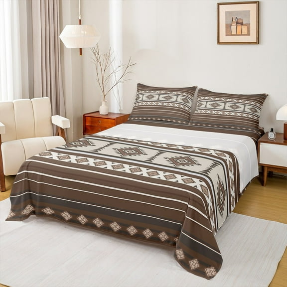 Castle Fairy Hippie Aztec 4pcs Bed Sheets,Tribal Style King Sheets,Southwestern Theme Super Cozy Sheet Set,Lightweight Bohemian Room Decor