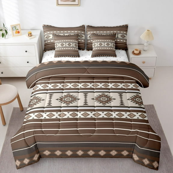 Castle Fairy Hippie Aztec 7pcs Bedding Comforter Set,Tribal Style Queen Bedding Sets Super Cozy,Southwestern Theme Queen Sheet Sets,Lightweight Bohemian Room Decor,Reversible
