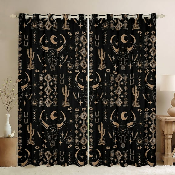 Castle Fairy Hippie Aztec Blackout Curtains Set of 2 (52x84 Each),Bull Skull Window Curtains,Exotic Style Curtains and Drapes,Lightweight Western Room Decor