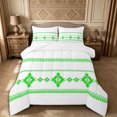 thumbnail image 1 of Castle Fairy Hippie Aztec Border Queen Comforter Set 3 Pieces,Tribal Geometric Strip Comforter Sets Queen,White Bright Green,Reversible,1 Comforter and 2 Pillowcases, 1 of 6