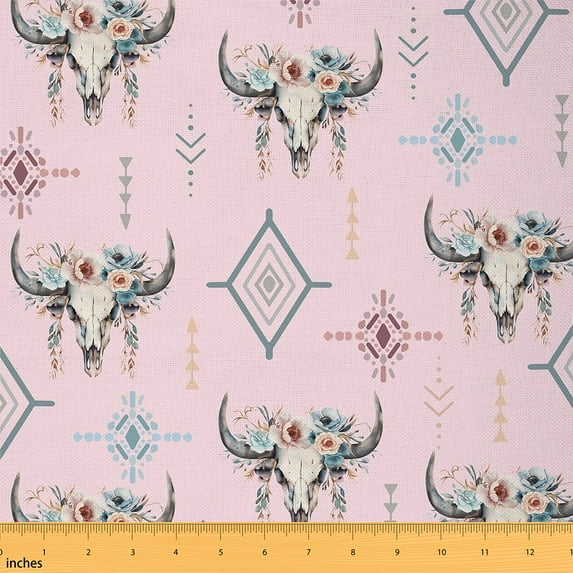 Castle Fairy Hippie Aztec Fabric by the Yard 1 Yard,Bull Skull Home Decor Fabric by the Yard,Western Theme Room Decor Fabric by the Yard,Super Cozy Floral Room Decor