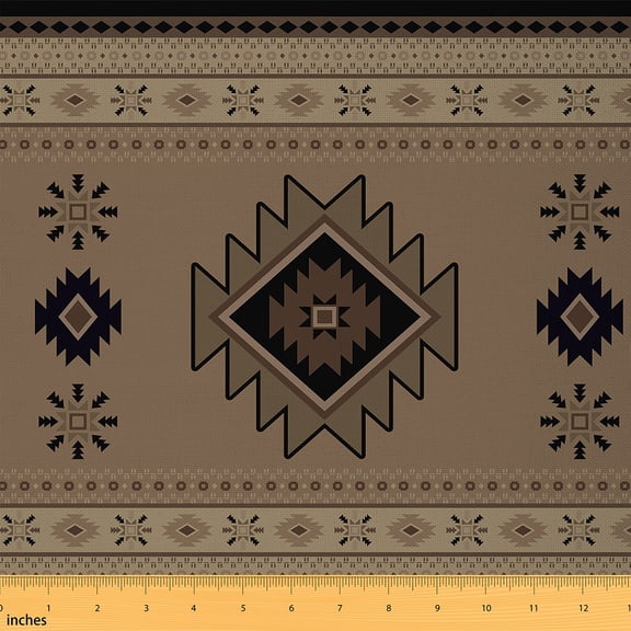 Castle Fairy Hippie Aztec Fabric by the Yard 1 Yard,Exotic Style Home Decor Fabric by the Yard,Black Wheat Room Decor Fabric by the Yard,Lightweight Bohemian Theme Room Decor