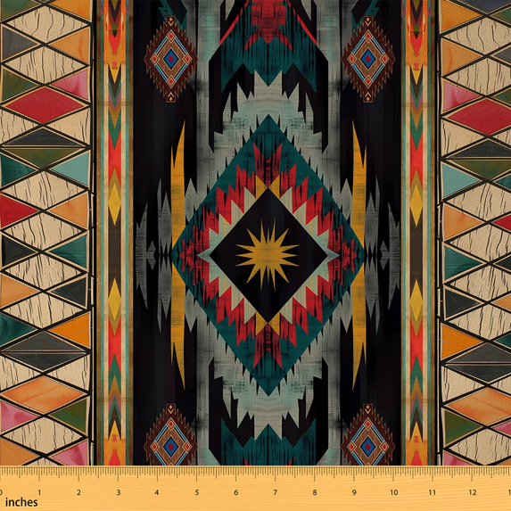 Castle Fairy Hippie Aztec Fabric by the Yard 10 Yard,Exotic Style Room Decor Fabric by the Yard,Red Green Sewing Fabric,Lightweight Bohemian Theme Room Decor