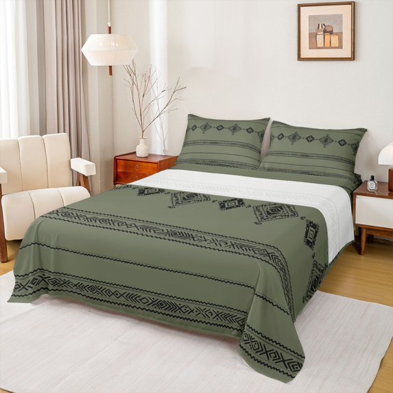 Castle Fairy Hippie Aztec Full Size Sheets,Bohemian Abstract Geometric Bed Sheets