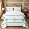 thumbnail image 1 of Castle Fairy Hippie Boho Aztec Bed Spread Queen 3pcs,Bohemian Theme Queen Coverlet Set,White Teal Turquoise,1 Quilt and 2 Pillowcases, 1 of 7