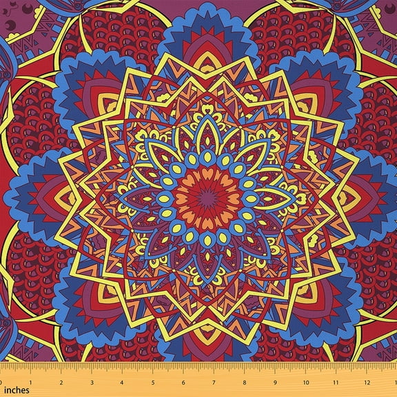 Castle Fairy Hippie Mandala Fabric by the Yard 1 Yard,Exotic Style Home Decor Fabric by the Yard,Bohemian Flower Room Decor Fabric by the Yard,Ultra Soft Abstract Home Decor