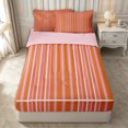 thumbnail image 1 of Castle Fairy Hippie Vertical Stripe Zipper Queen Comforter Set with Fitted Sheet and 2 Pillowcases,Bohemian Thin Line Zipper Bedding Set,Orange Pink White,Reversible, 1 of 7