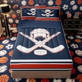 thumbnail image 1 of Castle Fairy Hockey Print Zipper Full Size Comforter Sets with Fitted Sheet and 2 Pillowcases, Sport Theme Stripes Zipper Bedding Set, Red White Blue,4pcs,Navy Blue Reversible, 1 of 6