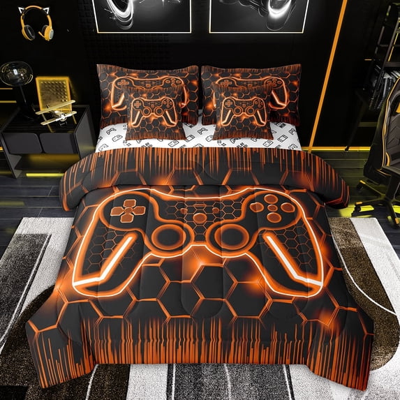 Castle Fairy Honeycomb Gamepads Bedding Comforter Set,Abstract Video Game Full Bedding Set