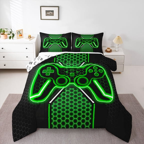 Castle Fairy Honeycomb Gamer Twin Comforter Sets,Geometric Hexagon Bedding Set