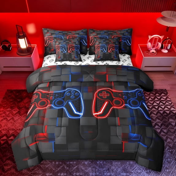Castle Fairy Honeycomb Video Game Bedding Comforter Set,Futuristic Full Bedding Set
