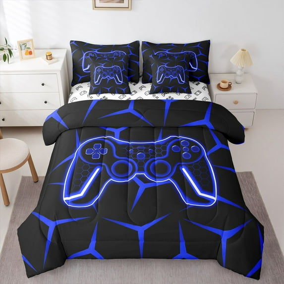 Castle Fairy Honeycomb Video Game Bedding Comforter Set,Geometric Queen Bedding Sets