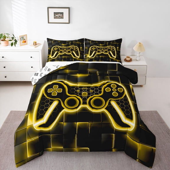 Castle Fairy Honeycomb Video Game Full Size Comforter Sets,Futuristic Plaid Bedding Sets