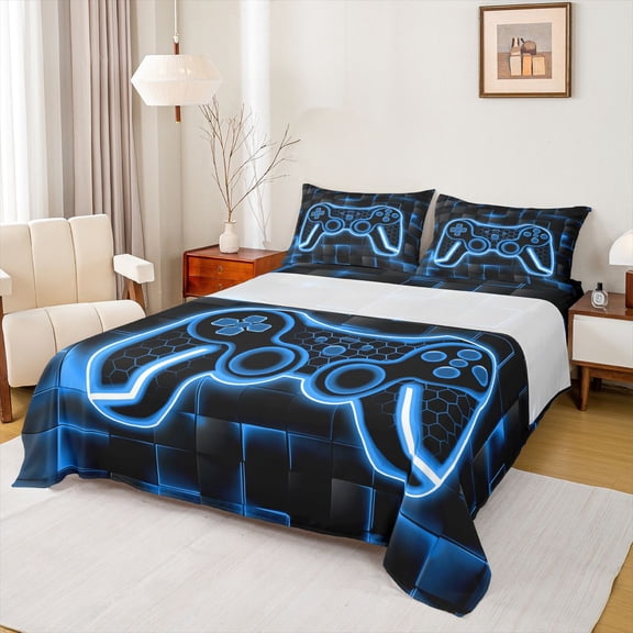 Castle Fairy Honeycomb Video Game Full Size Sheets,Futuristic Geometric Plaid Bed Sheets