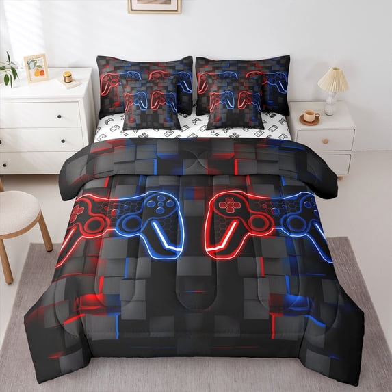 Castle Fairy Honeycomb Video Game Twin Bedding Sets,Futuristic Bedding Comforter Set
