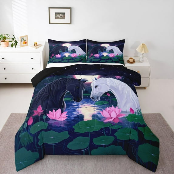 Castle Fairy Horse Couple Lover Queen Comforter Set,Valentine's Day Bedding Comforter Set