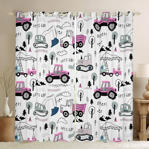 Castle Fairy Hotpink Tractor Girl Curtains Pack of 2 (42x84 Each),Kawaii Truck Curtains Blackout,Construction Vehicles Bedroom Curtains,Luxury Bedroom Decor
