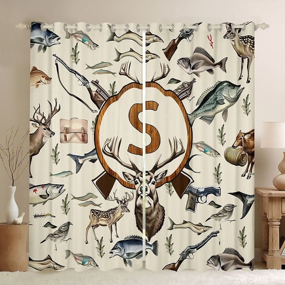 Castle Fairy Hunting Wood Letter S Black Out Curtains for Boys,Wildlife Deer Curtains Pack of 2 (42x63 Each)