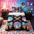 thumbnail image 1 of Castle Fairy Ice Cream Baseball Twin Sheets 3pcs, Cartoon Stars Print Bedding, Black Pink Blue,1 Fitted Sheet, 1 Flat Sheet and 1 Pillowcase, 1 of 6