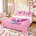 thumbnail image 1 of Castle Fairy Ice Cream Pink Baseball Queen Sheets 4 Pieces, Sport Rugby Queen Sheet Sets, Pink Blue,1 Fitted Sheet, 1 Flat Sheet and 2 Pillowcases, 1 of 6