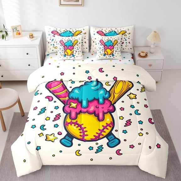 Castle Fairy Ice Cream Popsicle Bedding Comforter Set,Sport Baseball King Bedding Sets