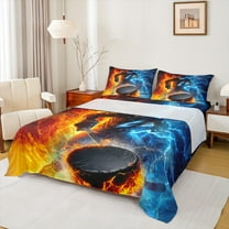 Castle Fairy Ice Hockey Boy Girl 3Pcs Twin Sheet Sets,Sport Gamer Twin Fitted Sheet,Blue Orange Lightning Breathable Flat Sheet,Lightweight Room Decor