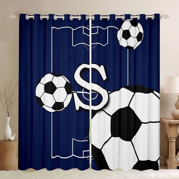 Castle Fairy Initial Alphabet S Boy Curtains Pack of 2 (42x84 Each),Soccer Gamer Curtains Blackout,Sport Theme Bedroom Curtains,Breathable Home Decor