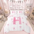 thumbnail image 1 of Castle Fairy Initial H 2pcs Bedding Comforter Set,Bowknot Stripes Twin Comforter Sets,Dreamy Princess Breathable Bedding Set,Ultra Soft Cute Home Decor,Reversible, 1 of 8