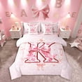 thumbnail image 1 of Castle Fairy Initial Monogrammed 7-Piece Bedding Comforter Set,Pink Bow King Bedding Sets,Floral Flower Ultra Soft Bed Sheets,Super Cozy Alphabet Bedroom Decorative, 1 of 7