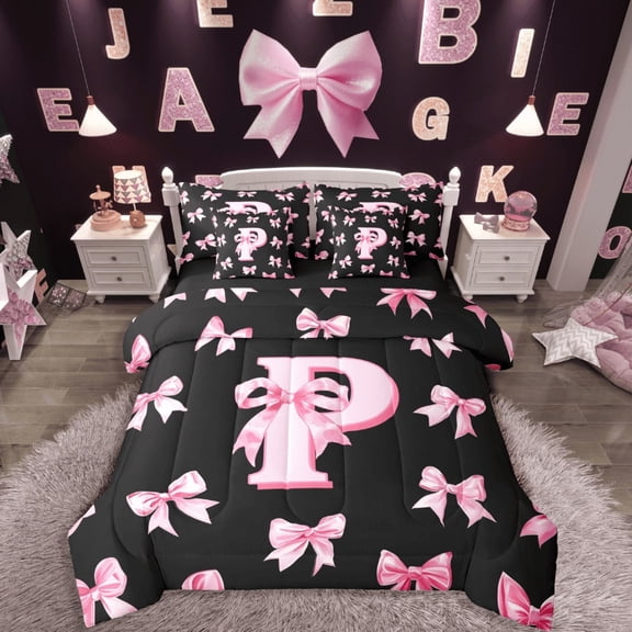Castle Fairy 7-Piece Kawaii Bow Toddler Sheets,Black Pink Twin Daybed Bedding Sets Kids/Girls,P Initial Ultra Soft Bed Sheets